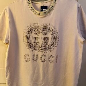 Beige 2 piece pant set with Studded Logo